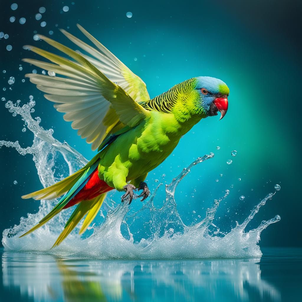 High-speed photo captures splash, red, blue, green, yellow p...