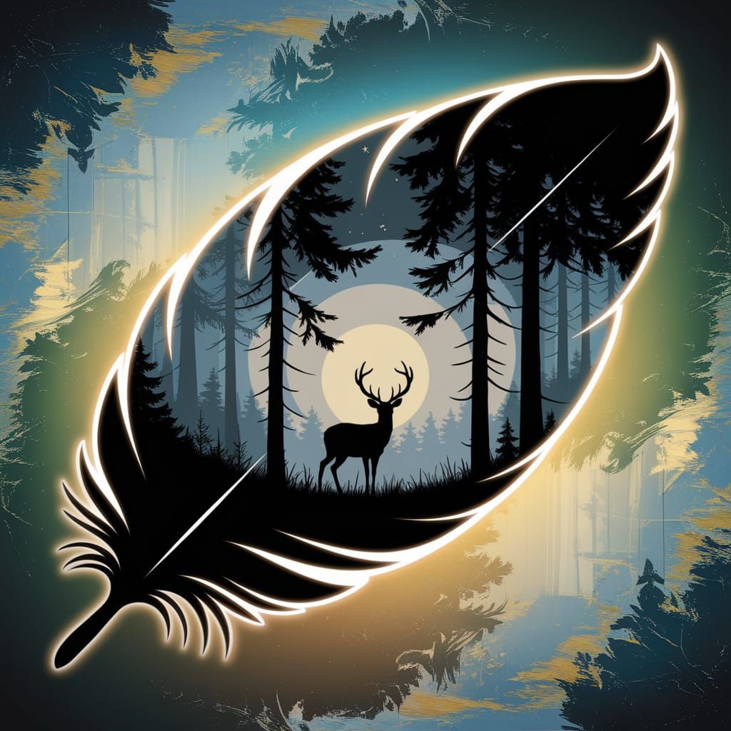 Digital Art of Feathered Forest Landscape