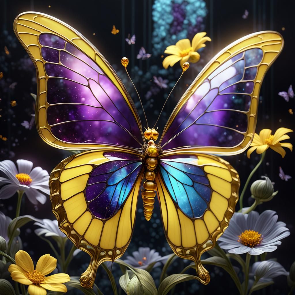 Butterfly Made From Glass On Exotic Flowers - Ai Generated Artwork 