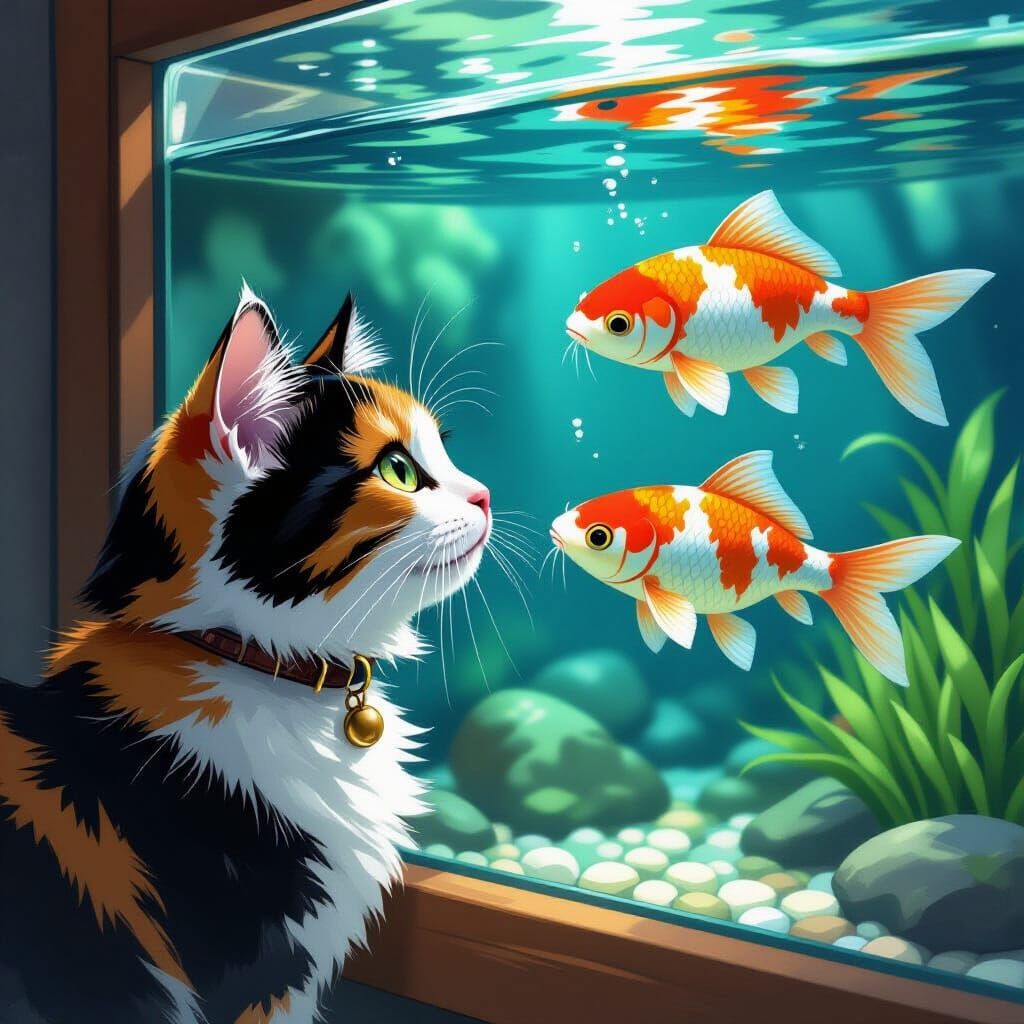 Cat staring into a fish tank