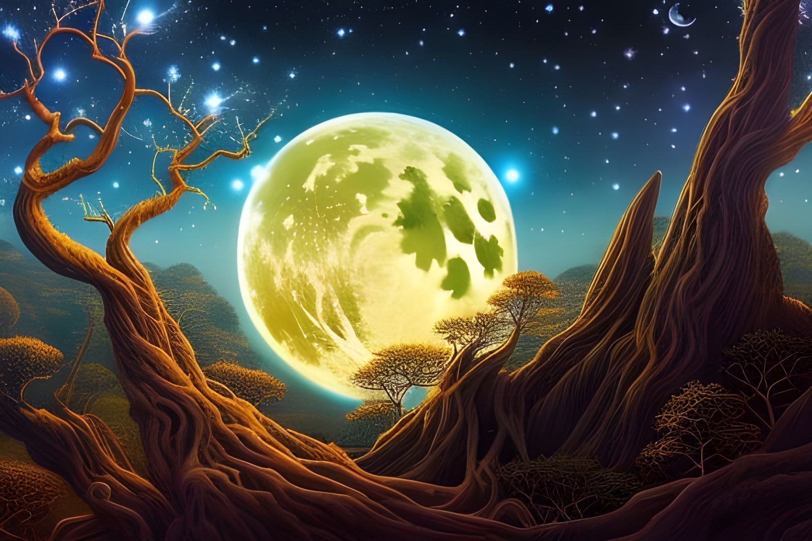 Starry Night In The Gnarled Woods
