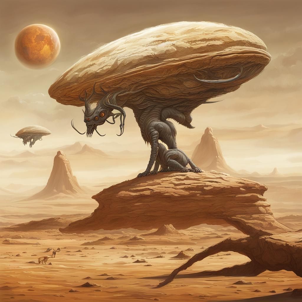 Otherworldly alien exoplanet, Lampago Sphinx Hieracosphinx Nian Criosphinx Manussiha Gopaitioshah alien ...  by @IntergalacticSpaceFarer