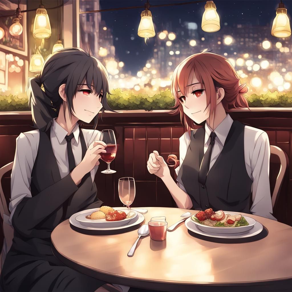 lesbian couple on a romantic restaurant date - AI Generated Artwork -  NightCafe Creator