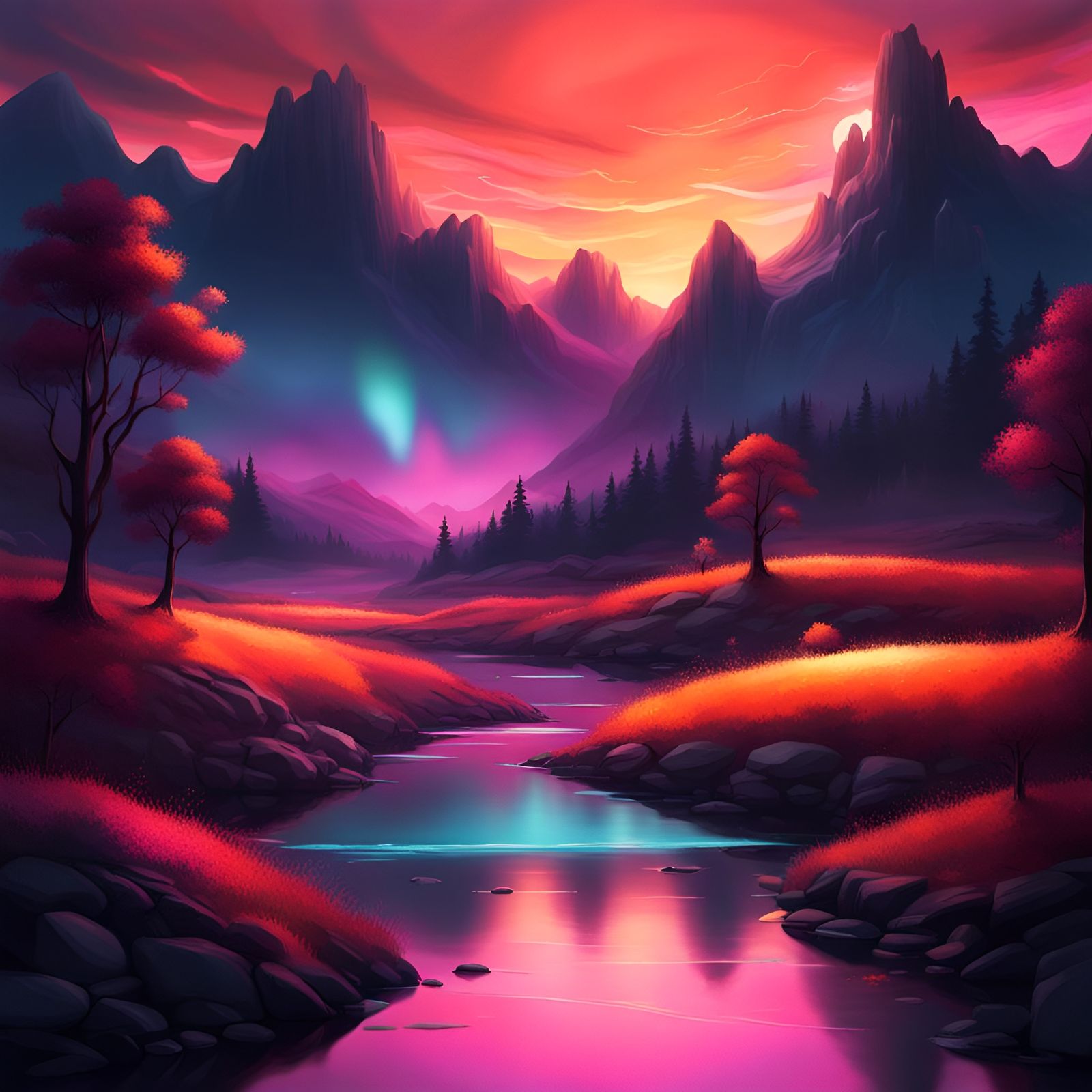 Glowy landscape - AI Generated Artwork - NightCafe Creator