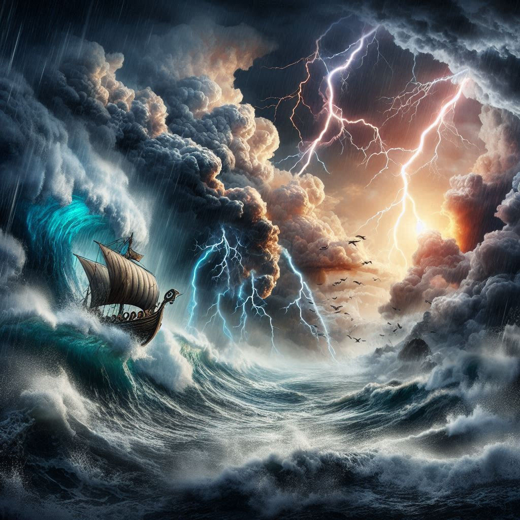 Violent thunderstorm at sea