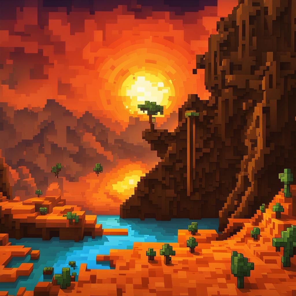 Minecraftlike sunset AI Generated Artwork NightCafe Creator