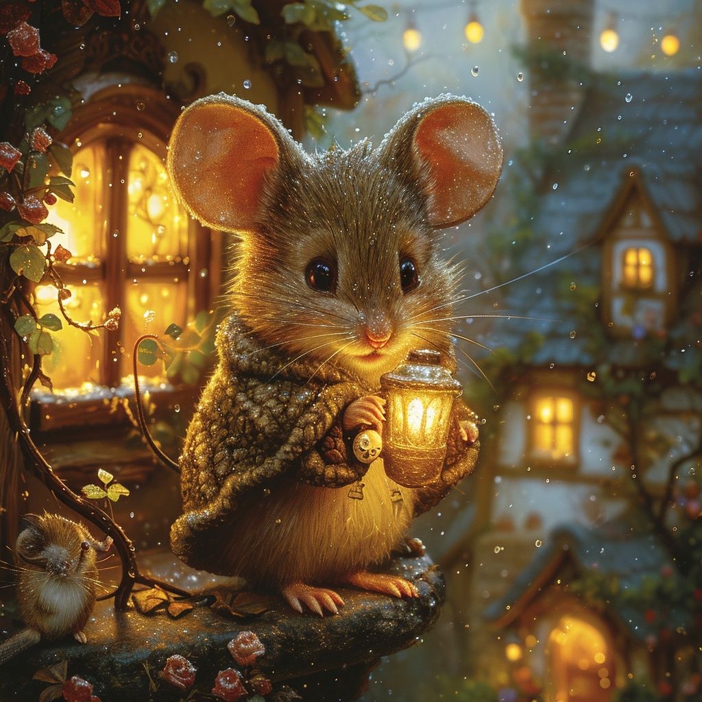 Mouse holding lantern