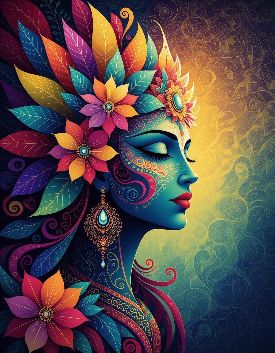 Highly detailed macro-resolution artwork in a unique folkloric-surreal decorative style. Bold imaginative creatures and symbolic elements, s...