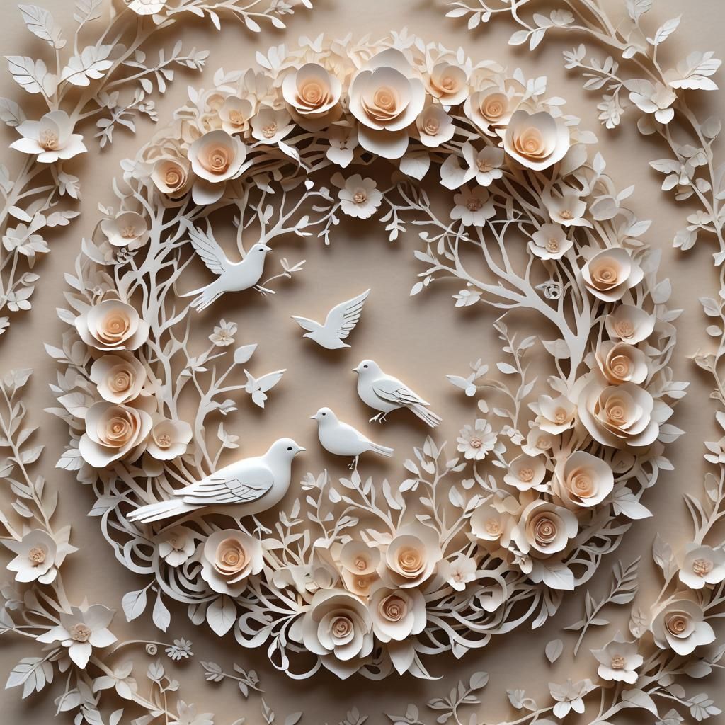 A kirigami  flower wreath.  by @Terra