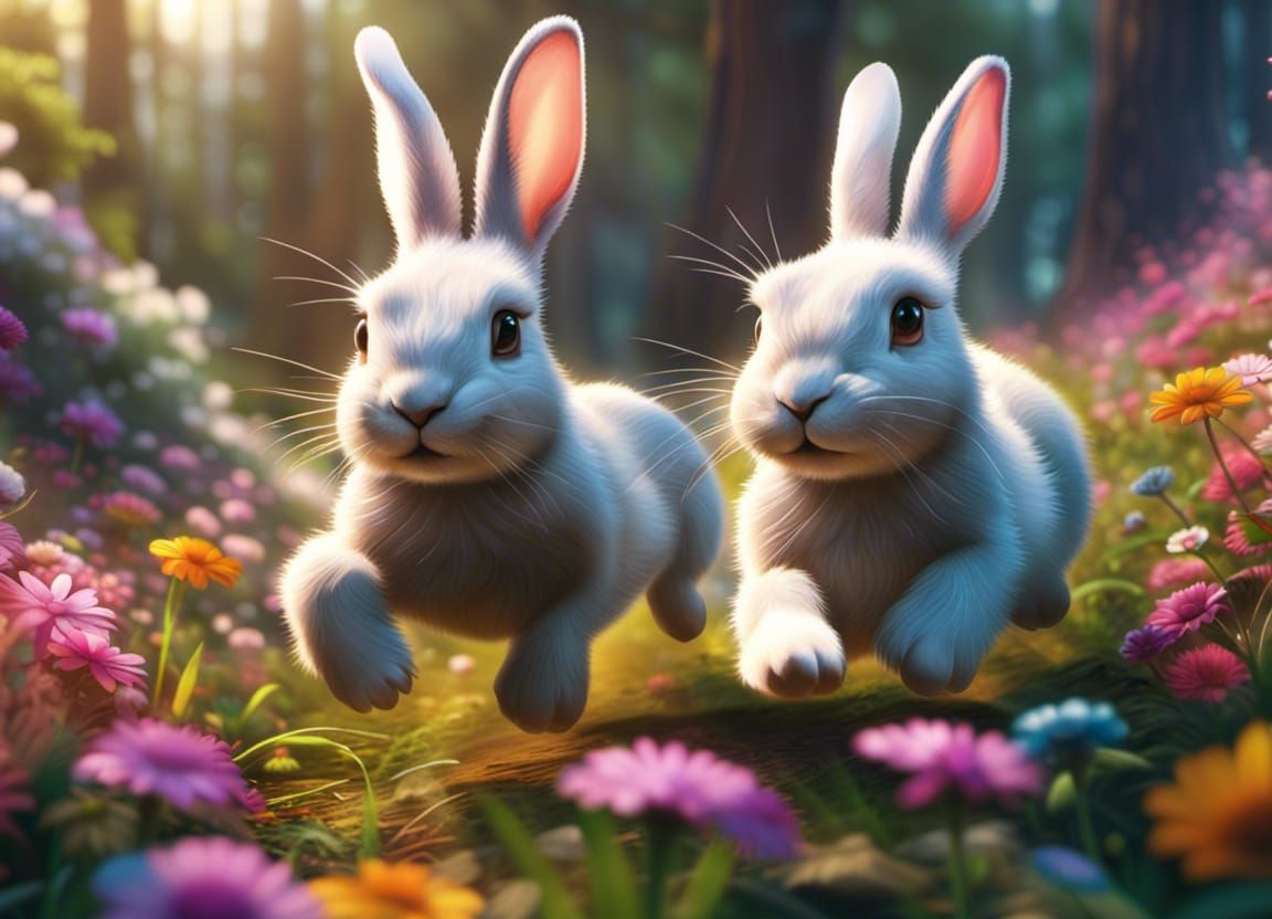 Cute rabbits running at nature - AI Generated Artwork - NightCafe Creator