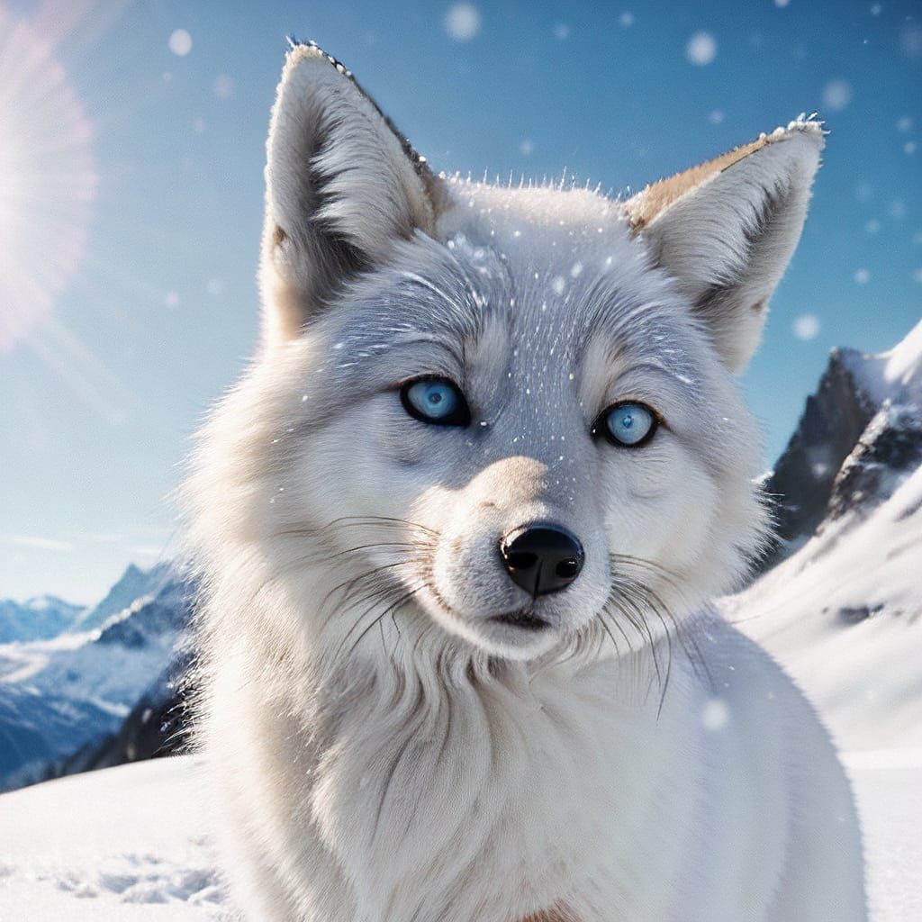 Blue Eyed White Winter Fox