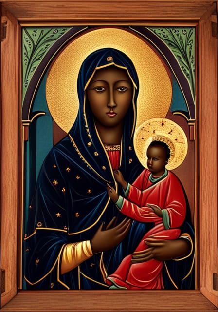 Mary mother of good with Jesus, black Madonna