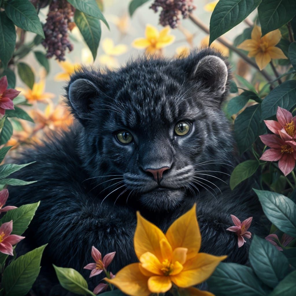 Cute Black Jaguar in Detailed Matte Painting