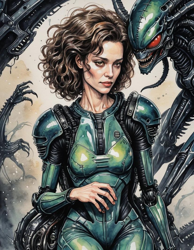 Selfie style image of Ellen Ripley and alien xenomorph queen together ...