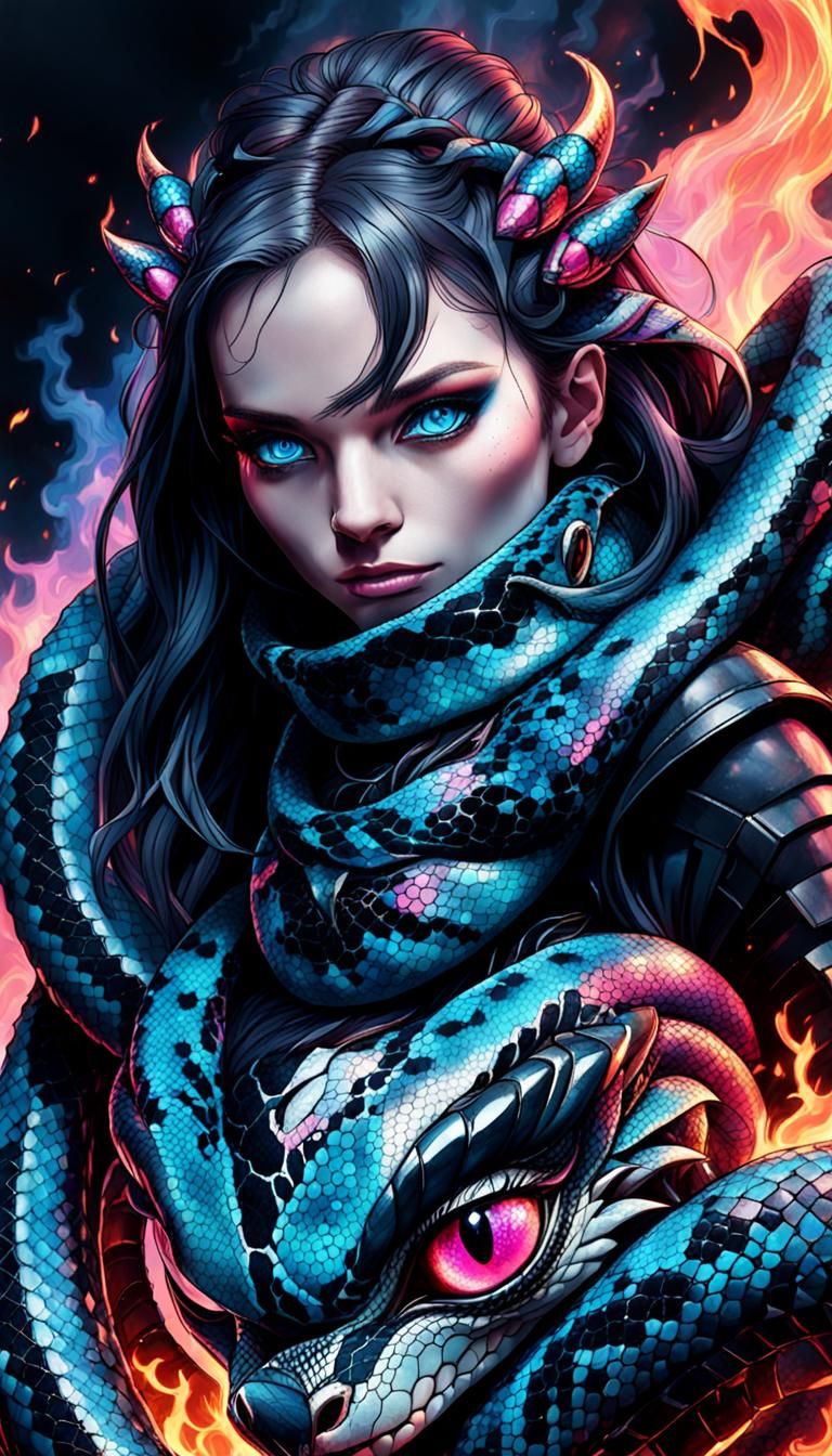 Blue, pink and black colors. Female. Snakeskin. Cateyes. Cyb...