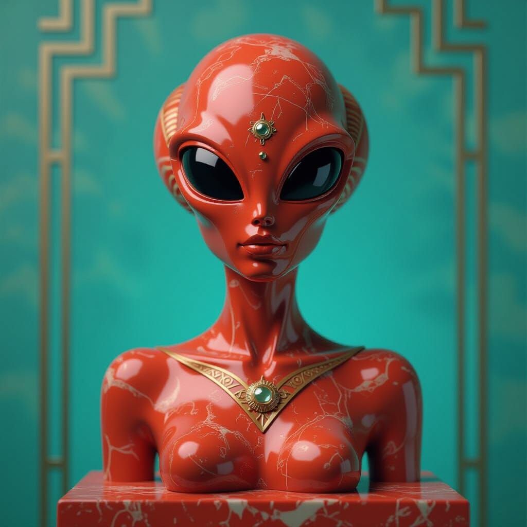 Retro-Futuristic Alien Sculpture in Art Deco Style