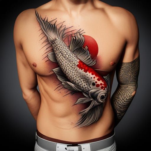 The Koi Fish tattoo on chest by Per. - AI Generated Artwork
