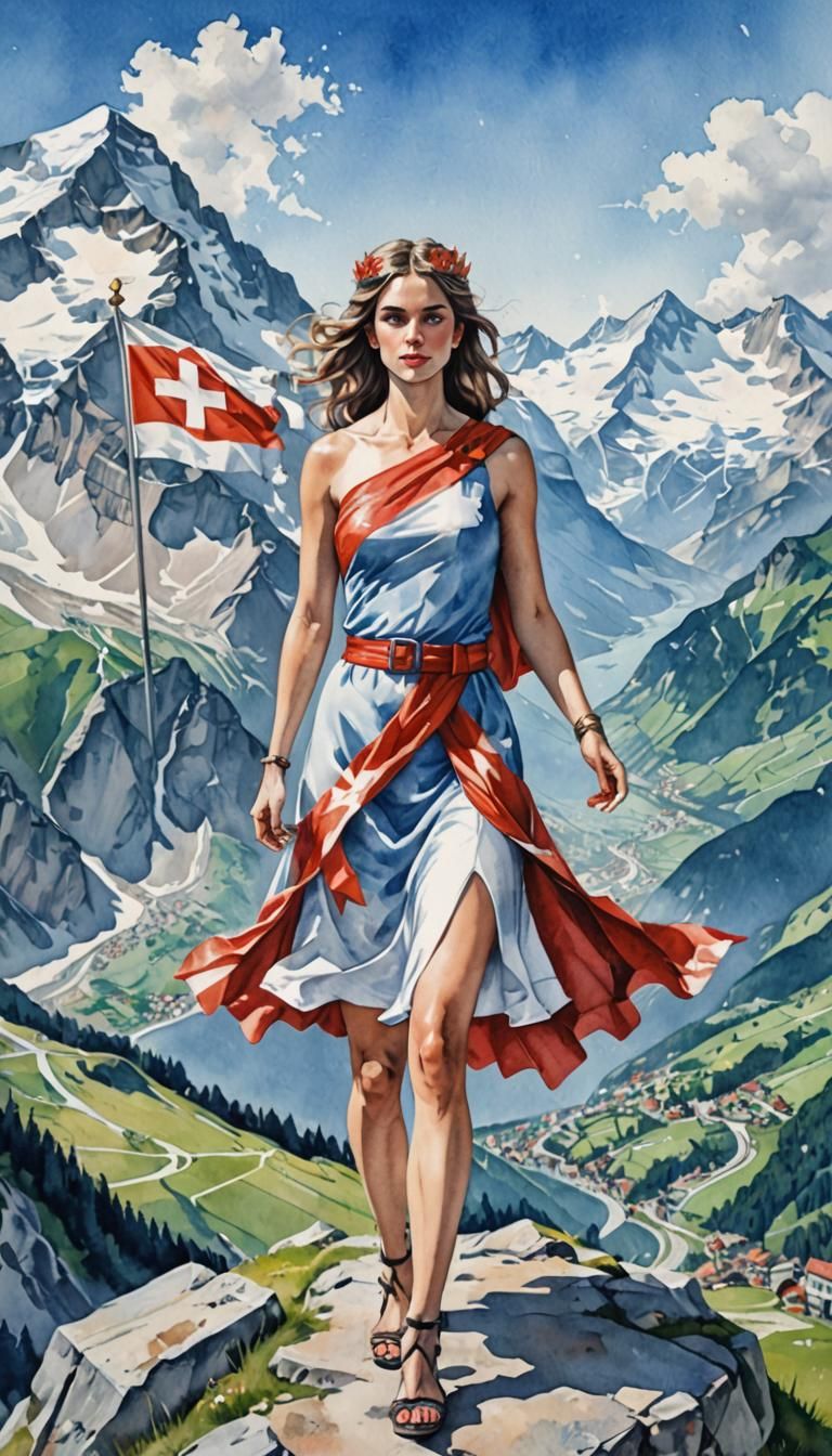 Full body art of Goddess Helvetia, wearing a Switzerland flag in ...