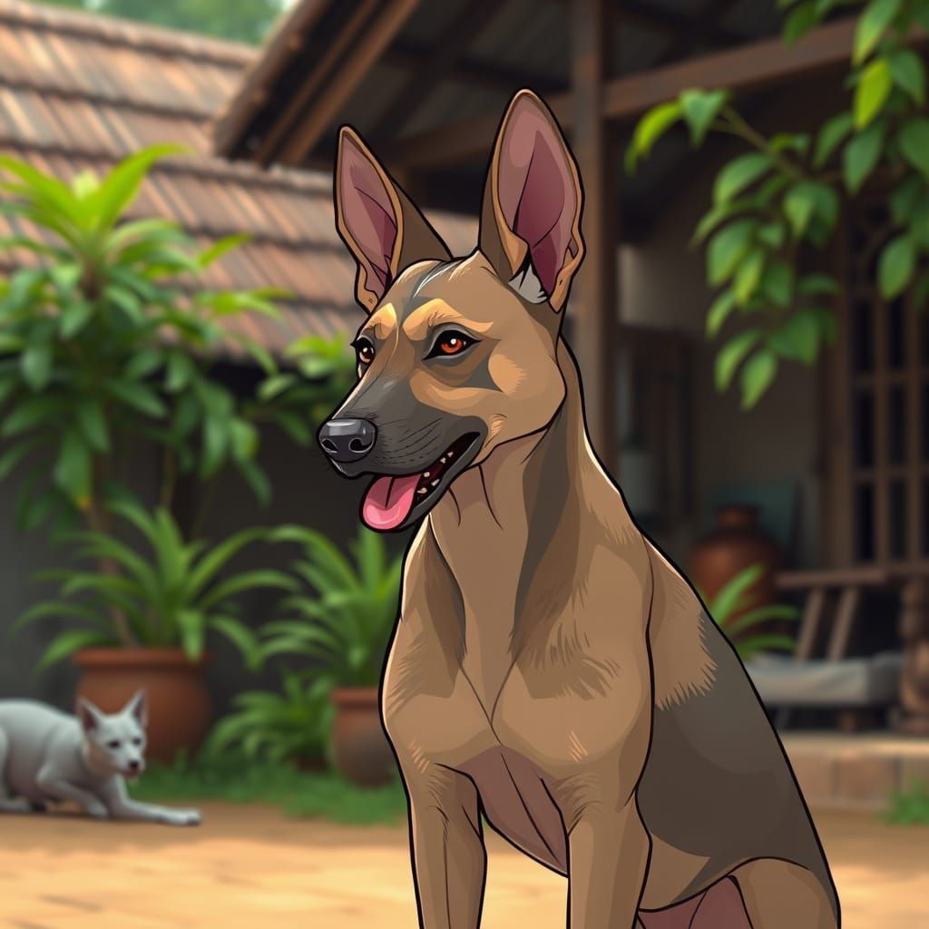 Anime Thai Ridgeback Guarding Village House
