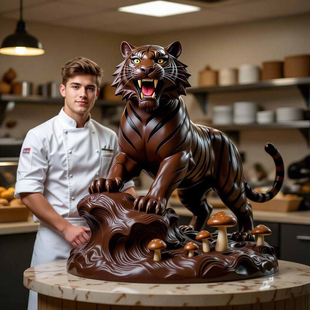 A giant chocolate tiger sculpture  by @Cooltastic Curry