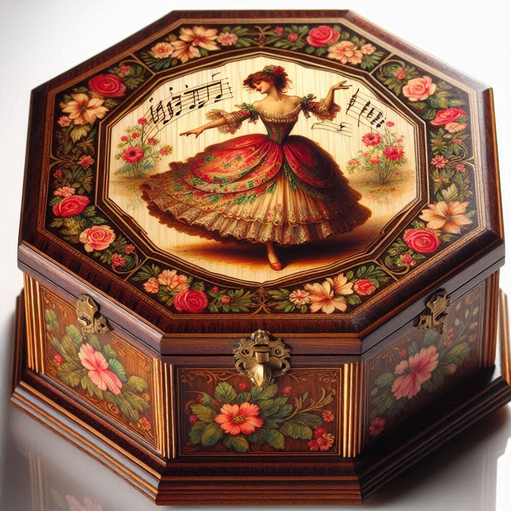 Decorative Music Box floral motifs girl 1 in a floral dress ...