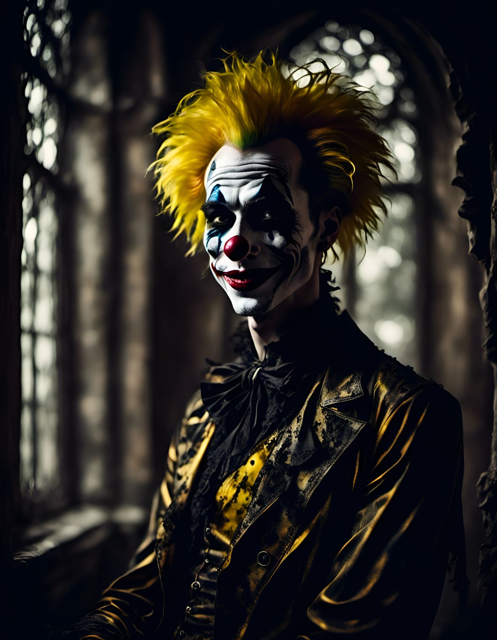 Krole Beek: a clown, radiant, hollow, indigo, yellow,  <lora...