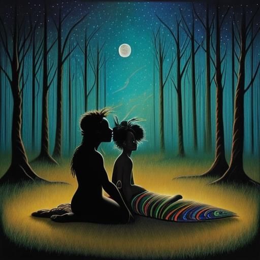 An aboriginal landscape painting in the style of dreamtime a...