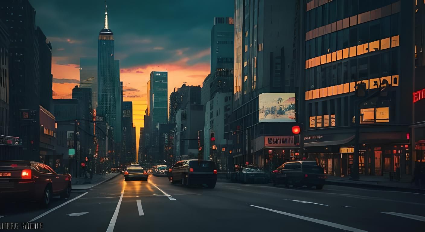 sunset downtown New York
