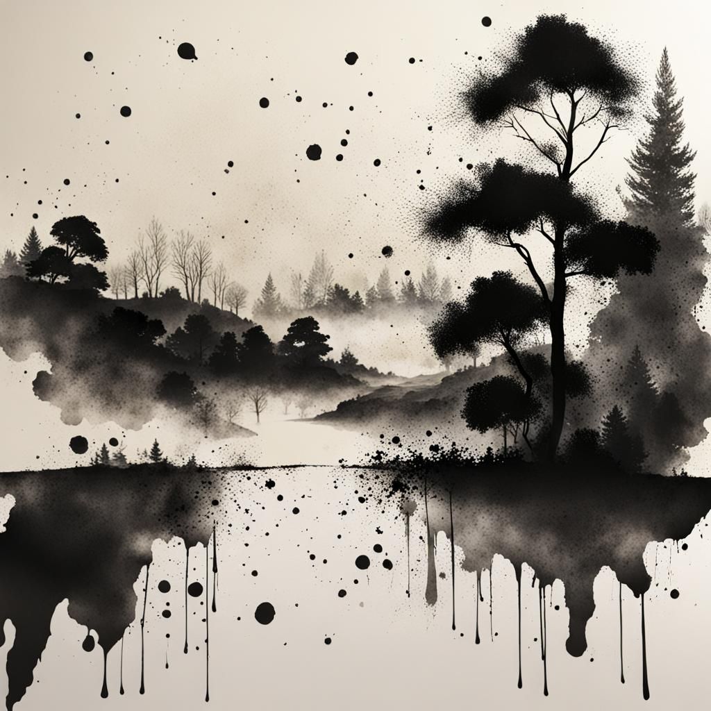Landscape with ink splatter  by @Fuchsia23