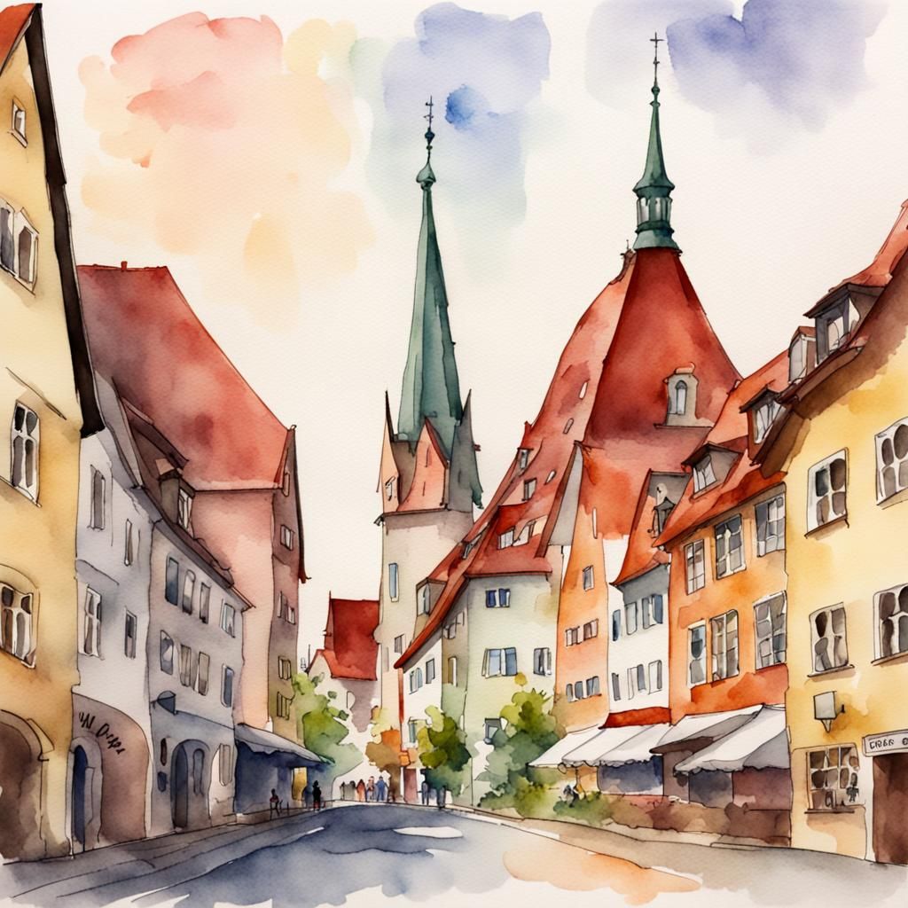 paint the skyline of ingolstadt in watercolors