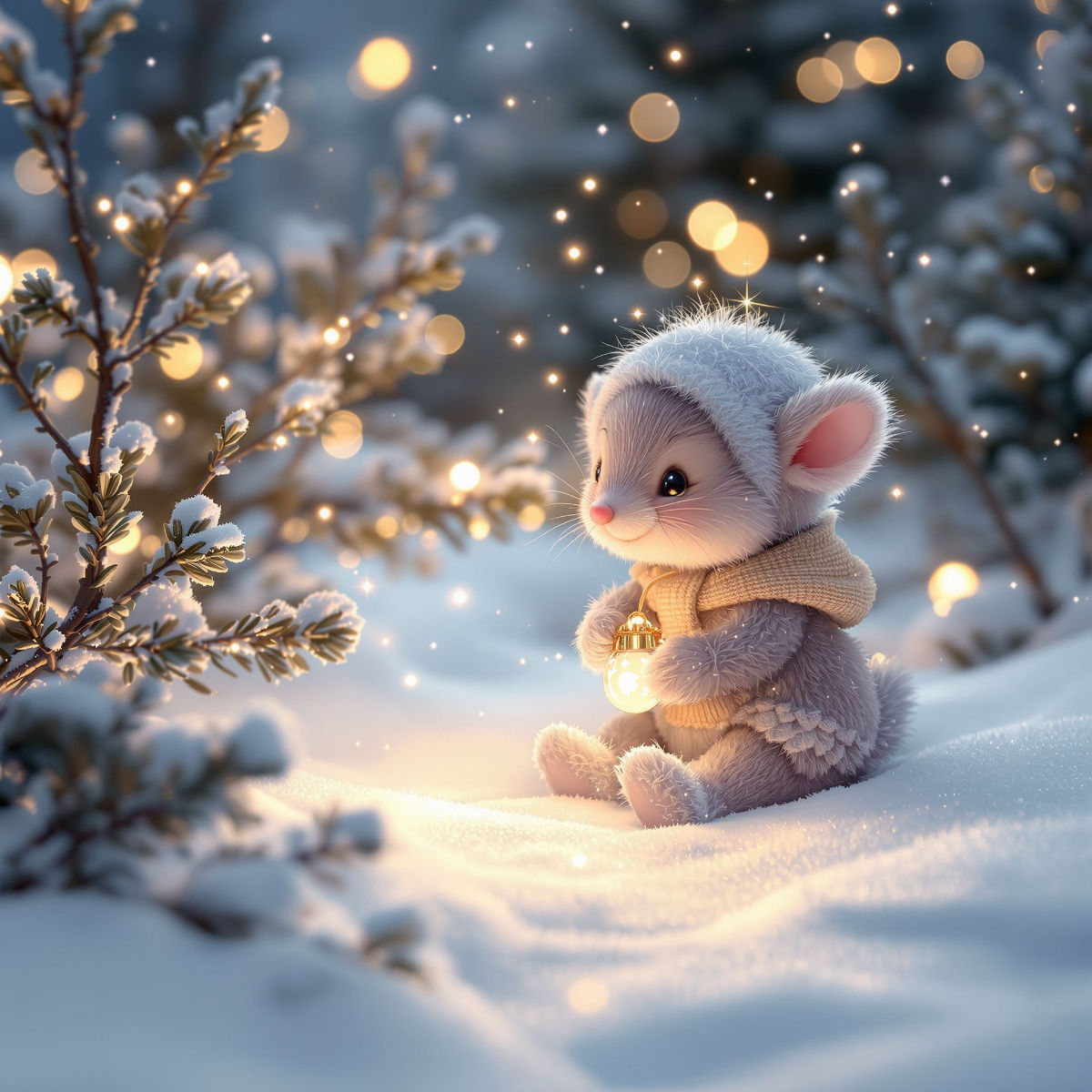 Kleine Weihnachtsmaus im Winterwald