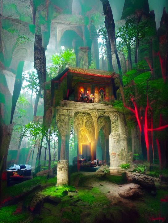 ancient secluded holy temple in a forest