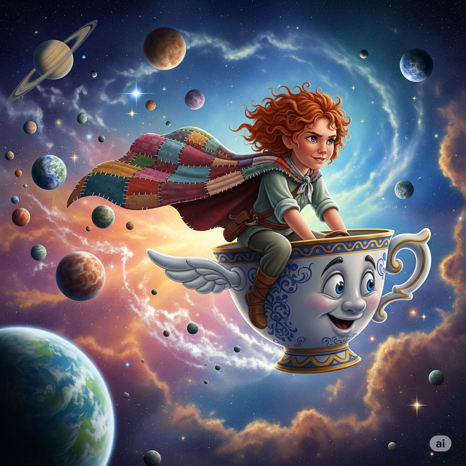 girl riding a tea cup