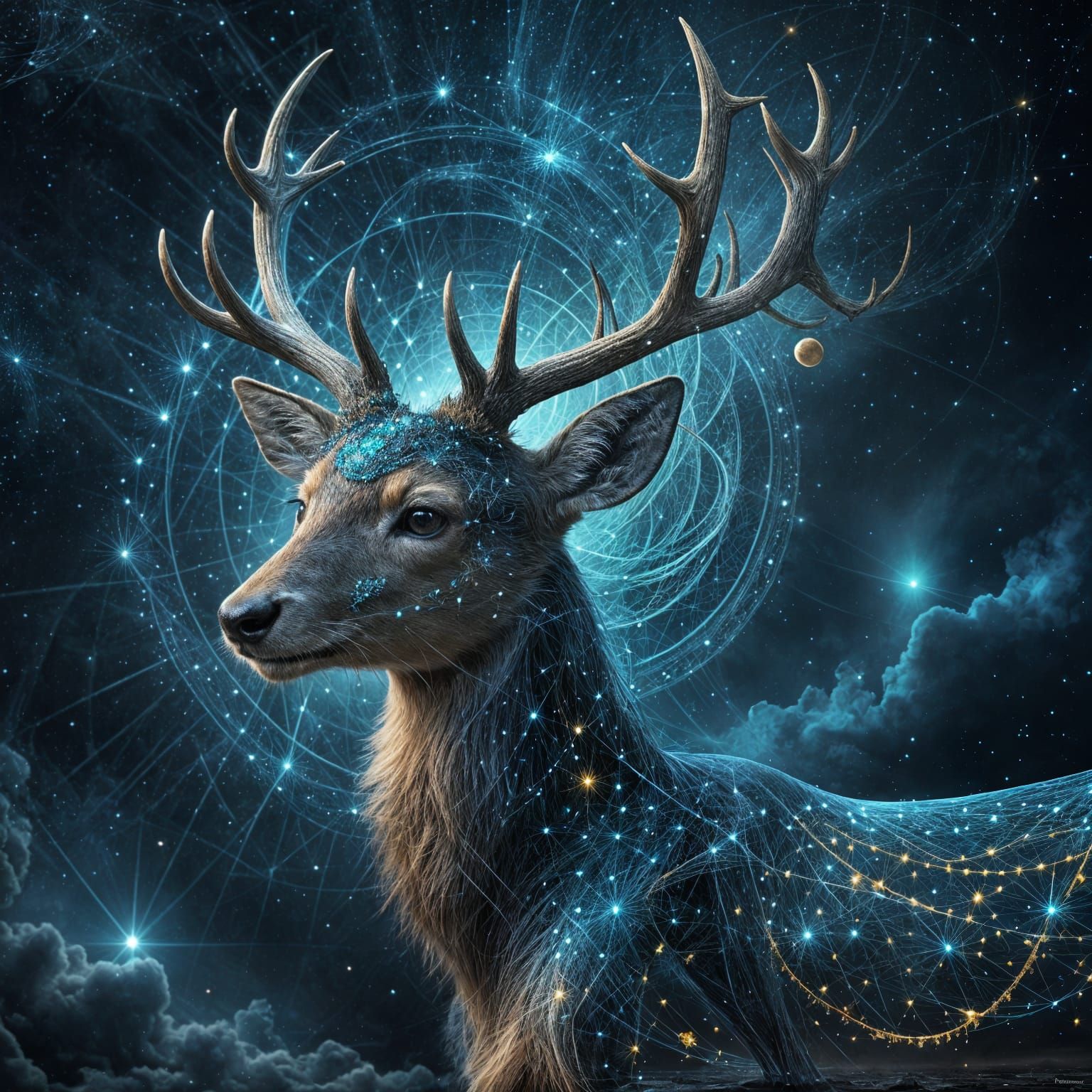 Cosmic deer against a night composed of stardust and constellations  by @Dreamer in Hell