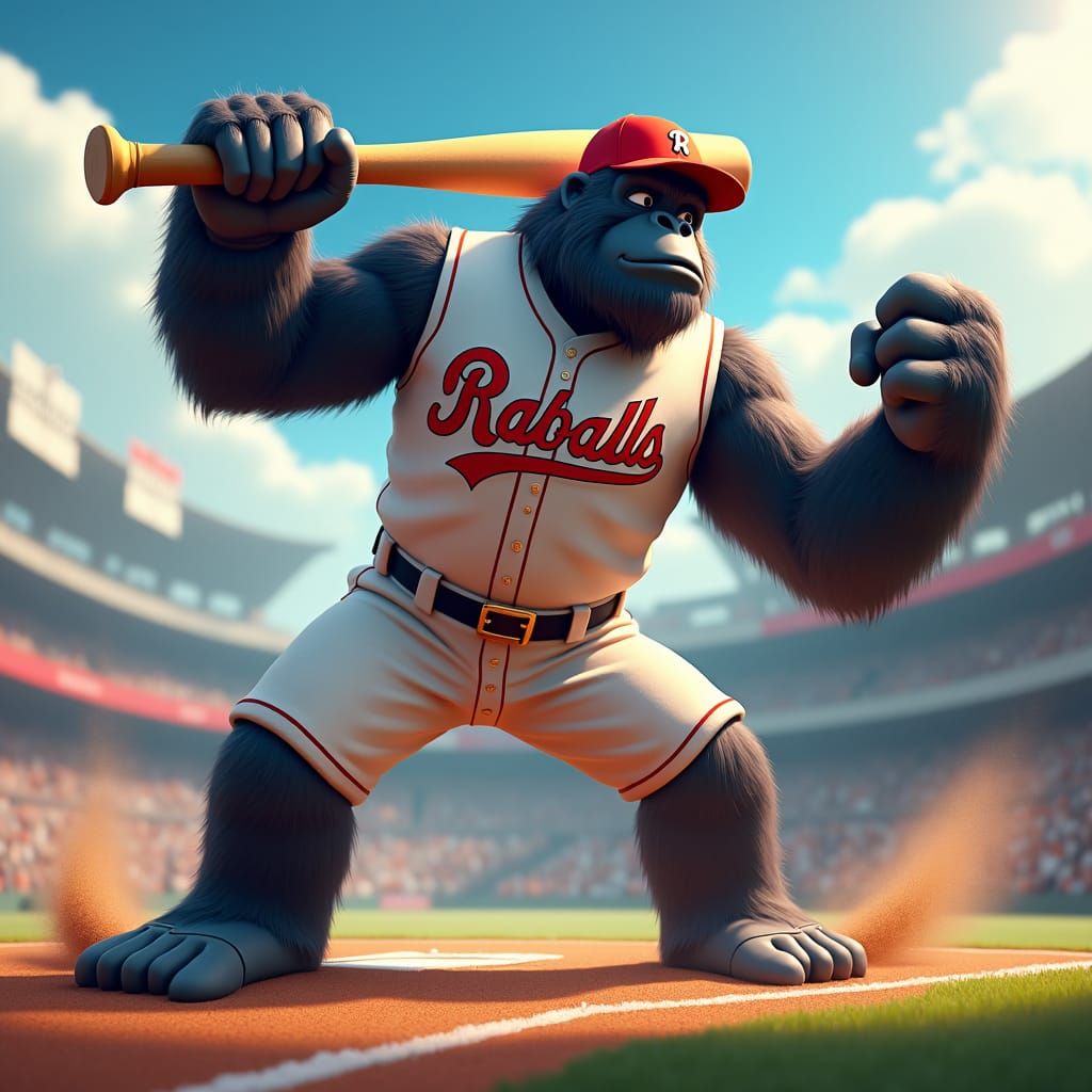 Gorilla Baseball Player in Anime-Inspired 3D Rendering