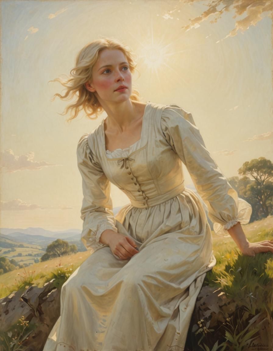 Renaissance Painting of a Blond Woman in Sunlight