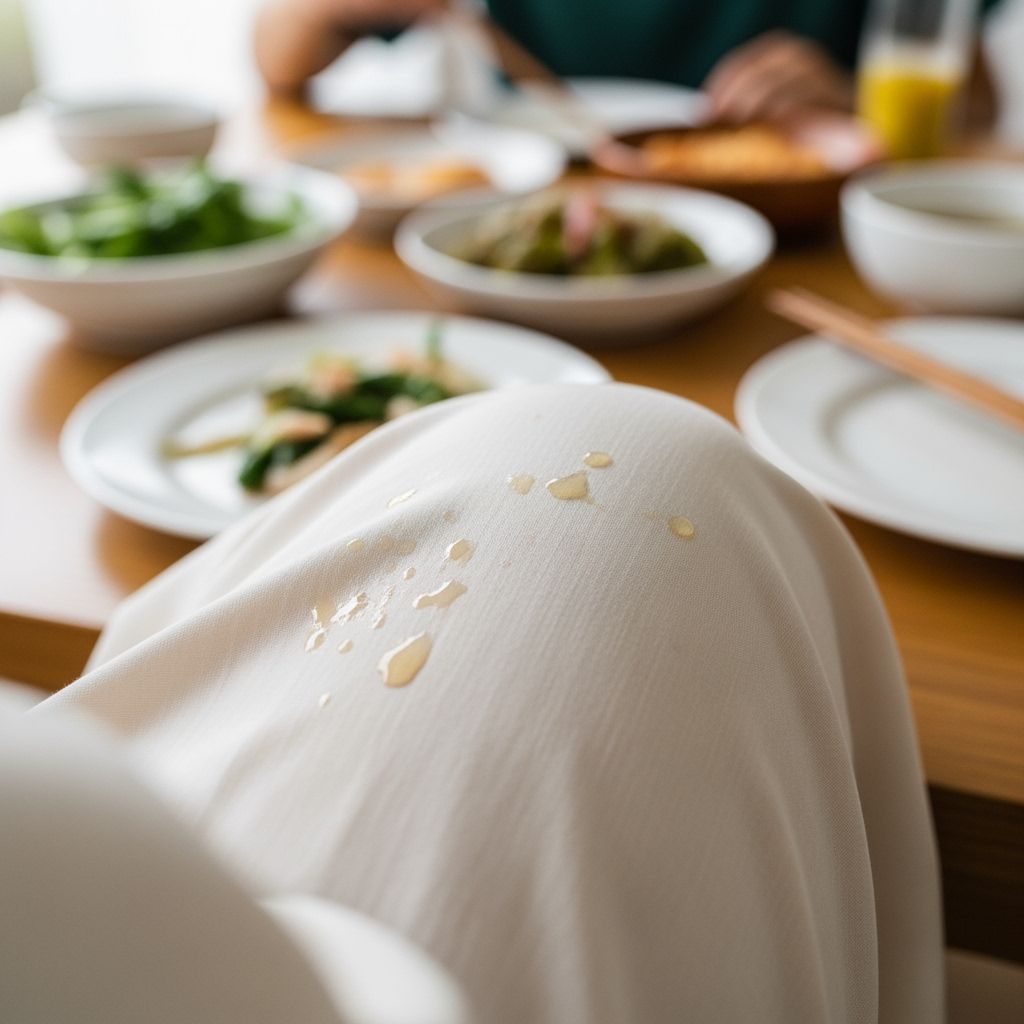 Realistic Close-Up of Food Oil Stains on Clothing