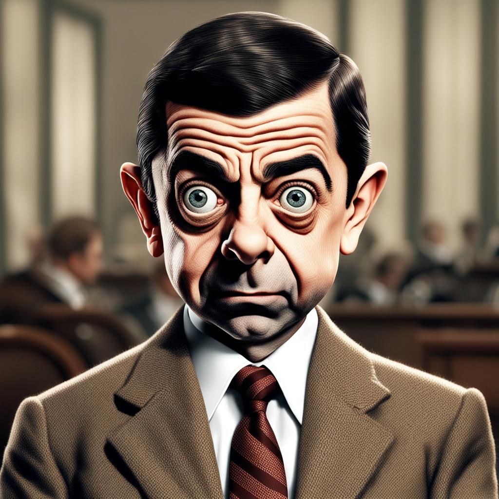 a close up of Mr Bean wearing a suit and tie, by Ahmed Karahisari ...