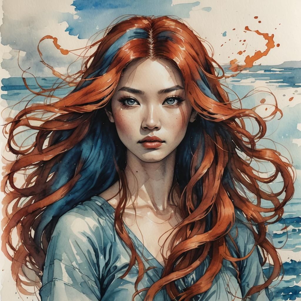 Goddess Undine in Rustic Sketchbook Style