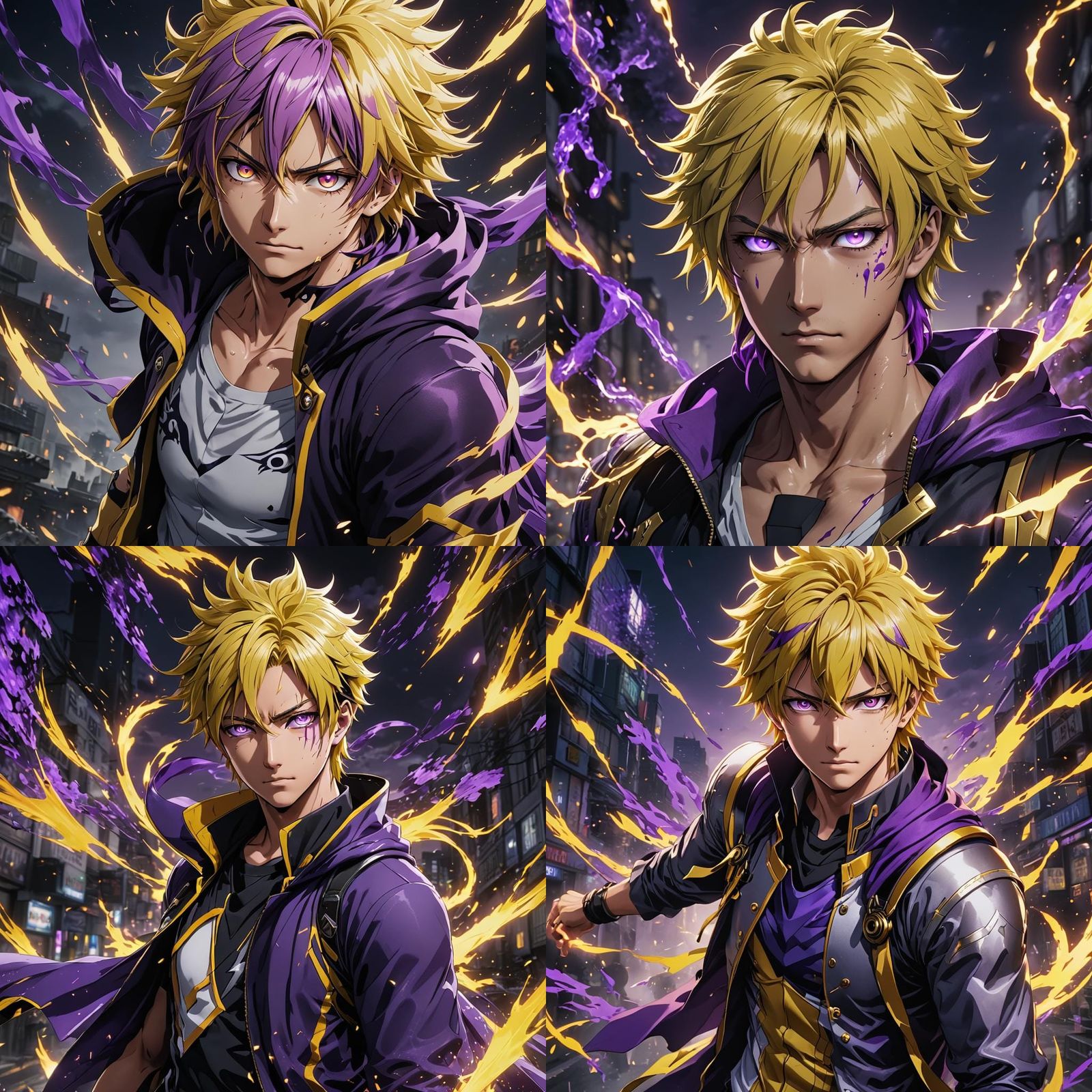 boku no hero screencap denki kaminari lookalike male with black and yellow  hair and his eye color is glowing violet - AI Generated Artwork - NightCafe  Creator