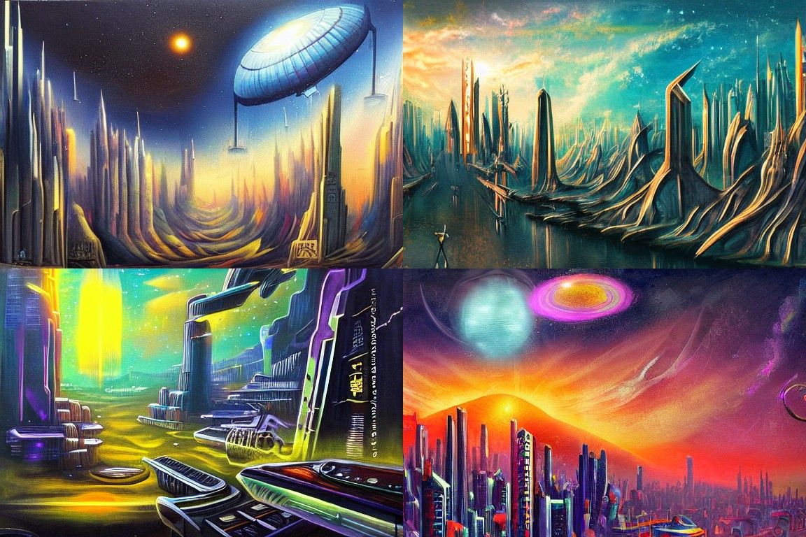 Sci-fi city in the style of Metaphysical painting