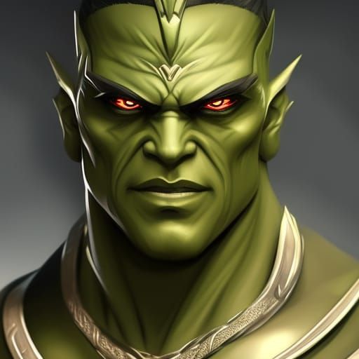 Dark fantasy attractive male green skinned orc warrior, blac...