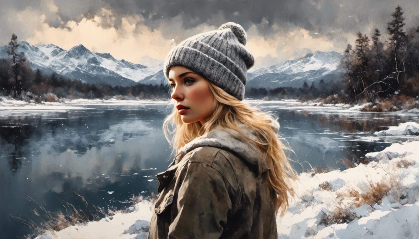 Detailed oil painting of Swedish young blonde woman in a bea...