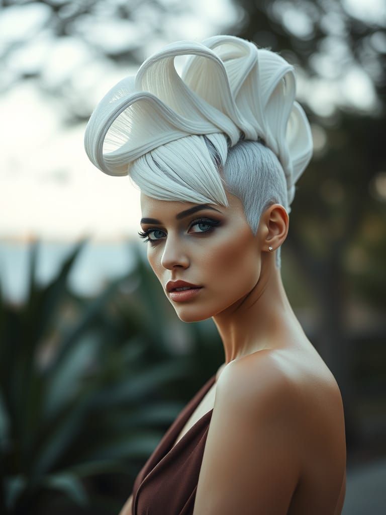 Unusual white hairstyle.   by @Ima