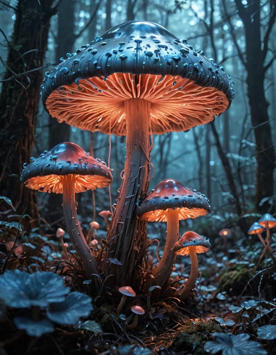 "Chrome Lanterns," of Gliese-b, a Bioluminescent Pseudofungi Metallophyte 