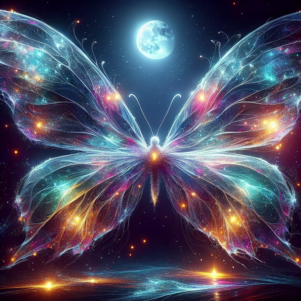 Beautiful translucent butterfly wings are illuminated by moo...