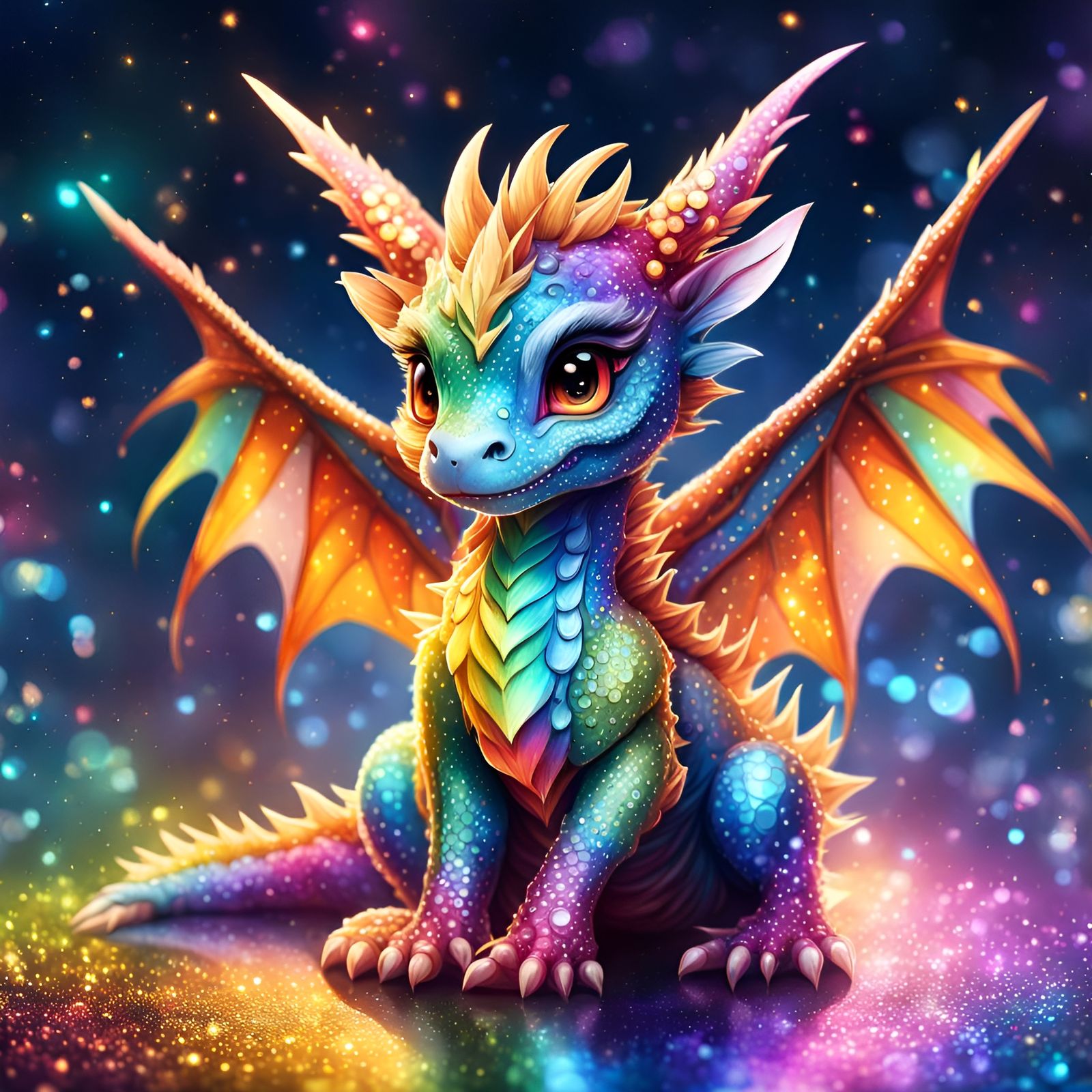 Sparkly Rainbow Baby Dragon  by @Rosie