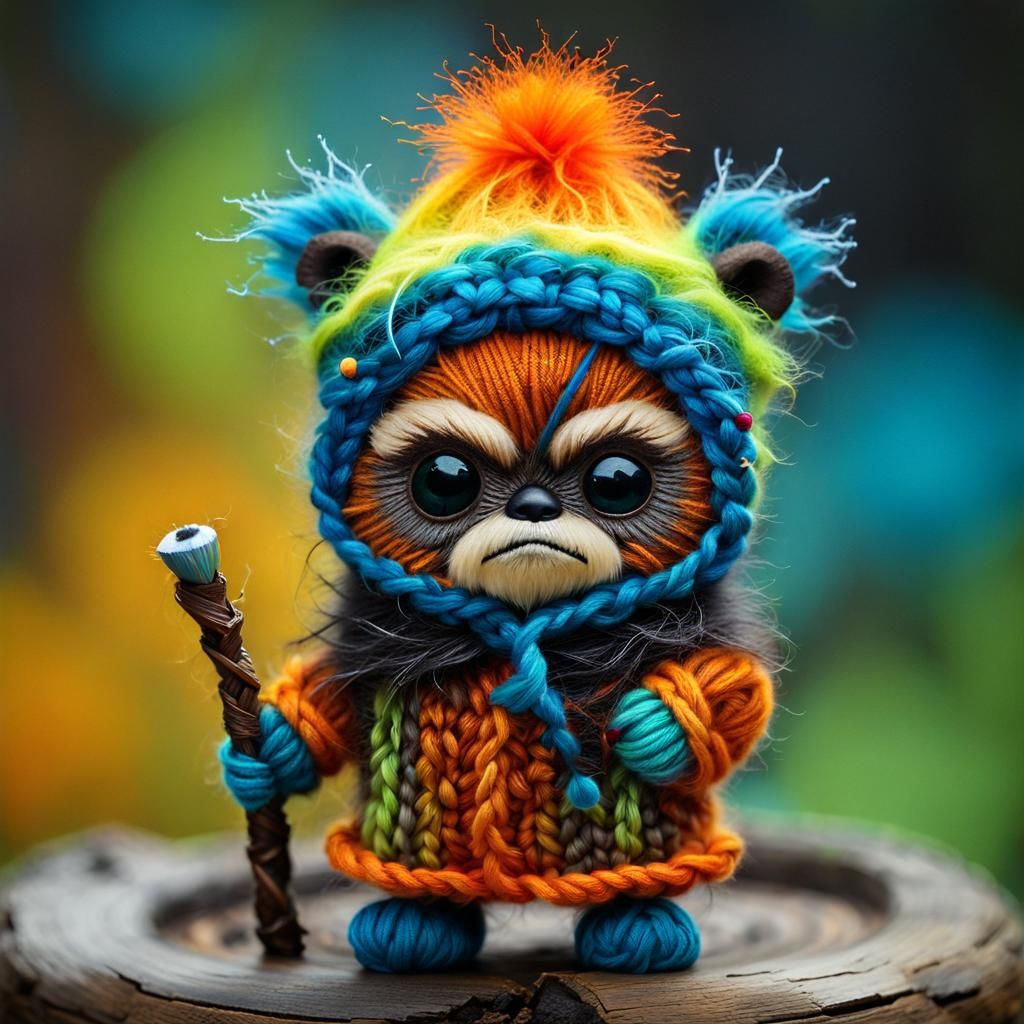 Cute and fluffy tiny baby grumpy Ewok wearing a colorful hat by Andy ...