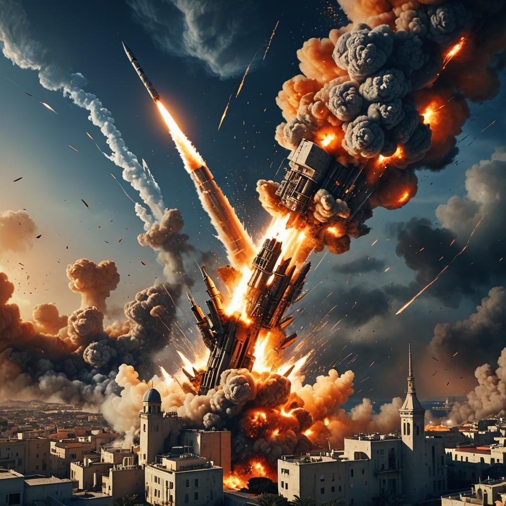 Iron Dome Intercepts Missile in Fantasy Art Style