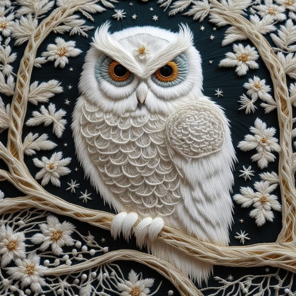 Snow owl embroidery  by @Mini